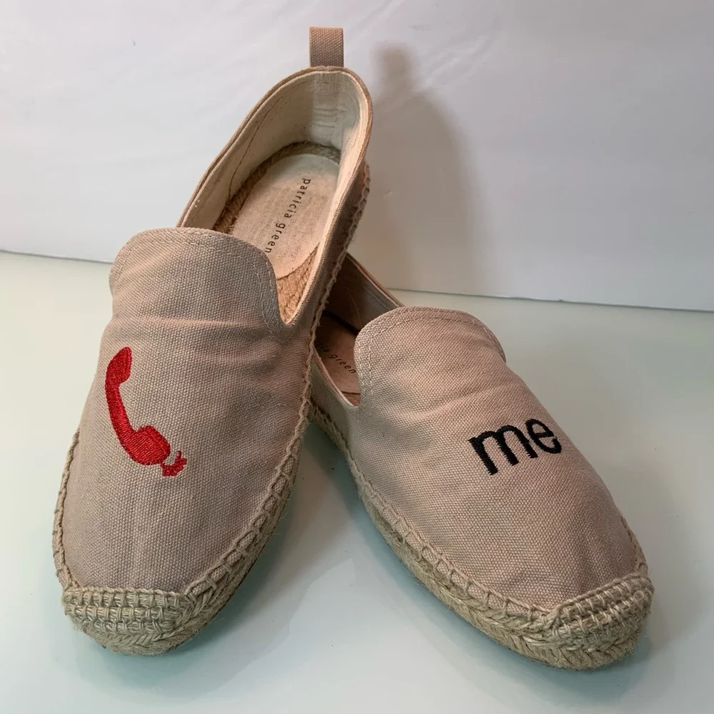 Patricia Green Canvas Embroidered Call Me Graphic Espadrilles